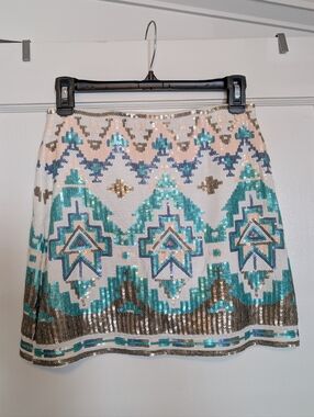 miami Sequin Aztec-style Mini Skirt - Size Small